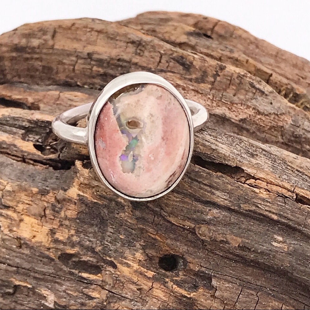 pink fire opal and sterling silver ring